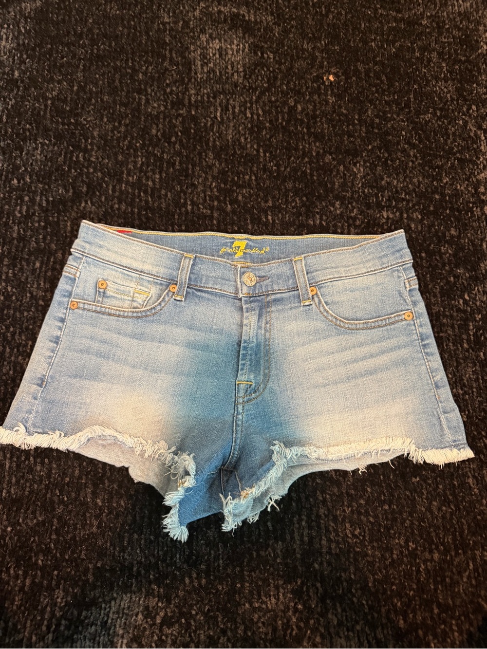Seven7 Light Blue Frayed Hem Denim Shorts